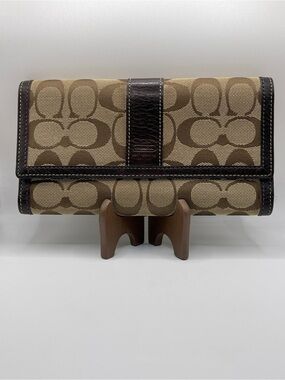 Coach Khaki & Dark Brown Signature Trifold Wallet